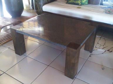 Table teak wood on top terrazzo stone